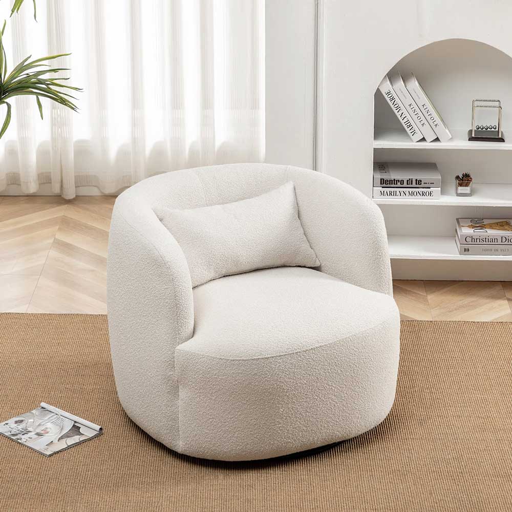 Wide Boucle Upholstered Swivel Armchair
