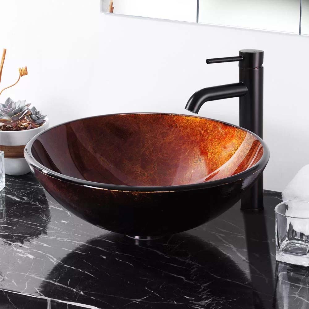 Bronze Glass Vessel SInk | Round Tempered Glass Vessel Bathroom Sink