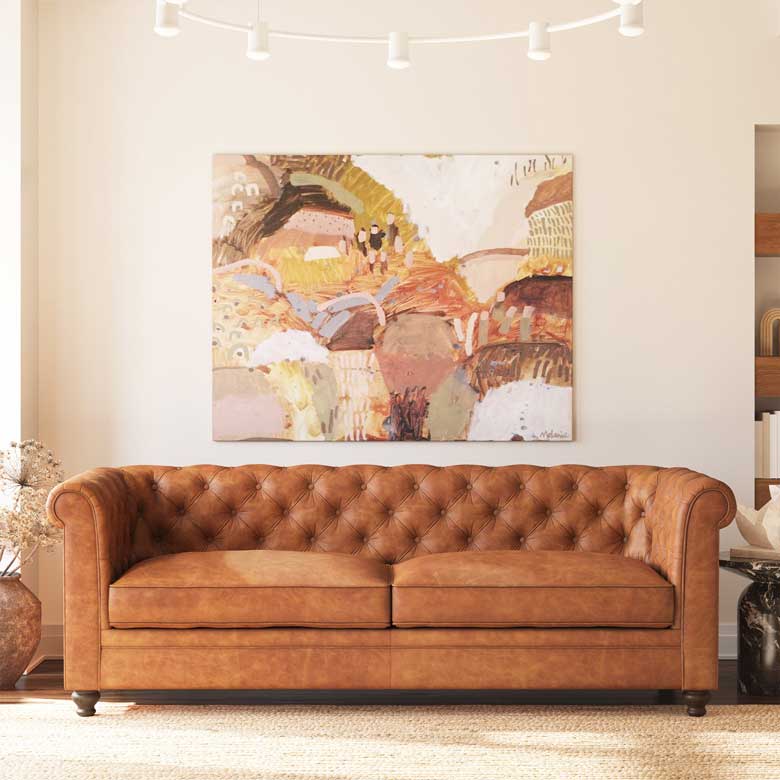 Brown Full-Grain Genuine Italian Leather Chesterfield Sofa