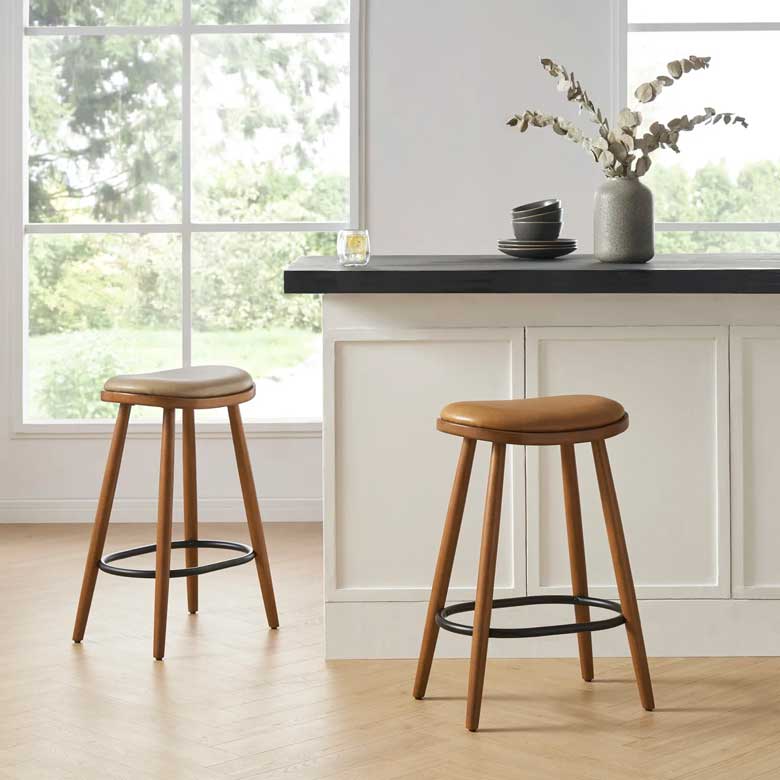 Brown leather counter stool for sale - set of 2