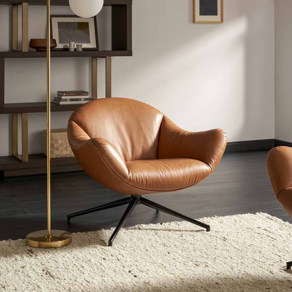 Brown modern leather swivel chair / modern swivel armchair