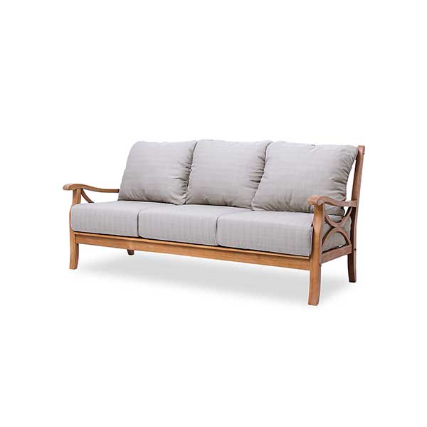 Brunswick 75.5'' Wide Teak Patio Sofa with Cushions - gray wood outdoor couch