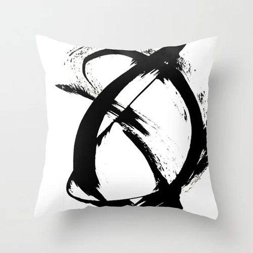 Brushstroke Abstract Black and White Throw Pillow