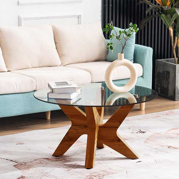 Cambridgeshire Round Coffee Tables with Tempered Glass Top Center Table