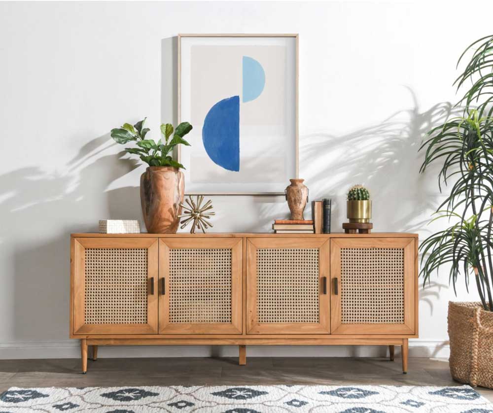 This cane sideboard is a great storage solution for any living room, dining room or entryway and blends with different design styles 