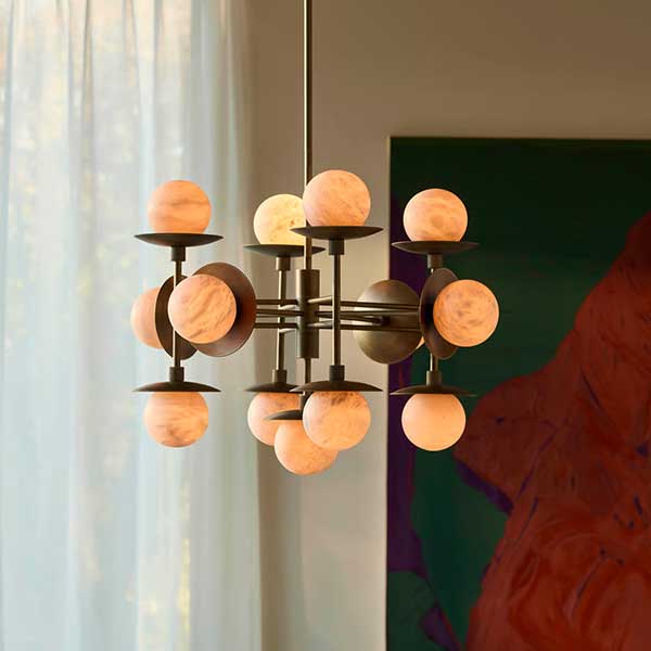 Cara brass Chandelier - alabaster globe lamps