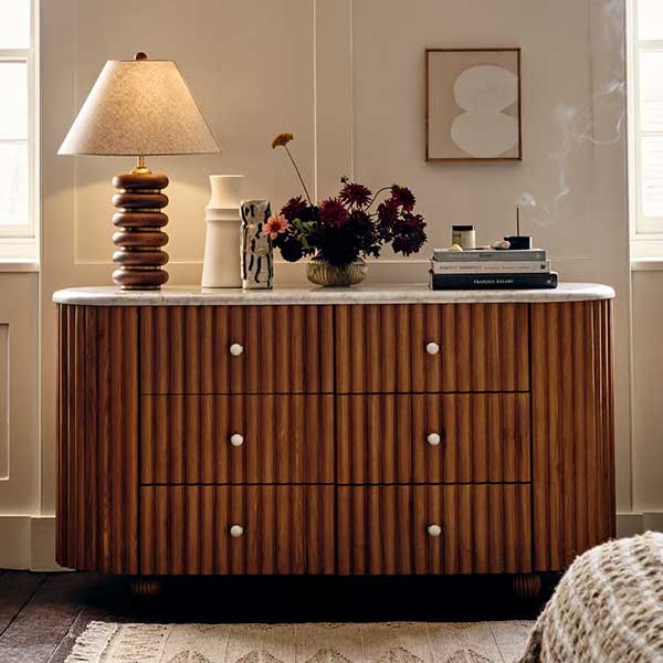 Carlisle Six Drawer Dresser, Carrara Marble