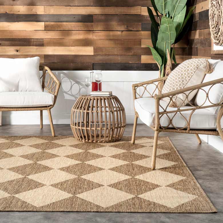 Checkered diamond indoor / outdoor area rug for sale