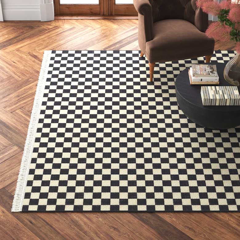 Checkered Recycled Black / Ivory Area Rug | Black and white checkered rug