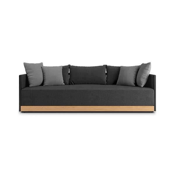 Clifton Outdoor Sofa - modern black sofa with natural teak panel