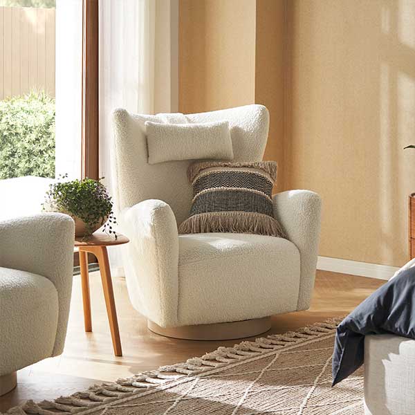 Colette White Boucle Swivel Armchair