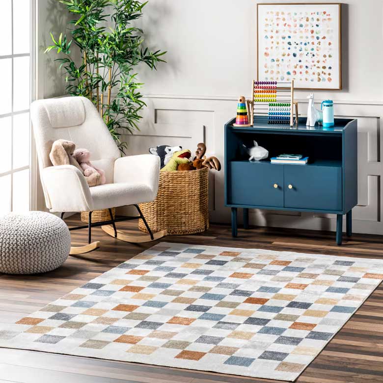 Washable Colorful Checkered Area Rug
