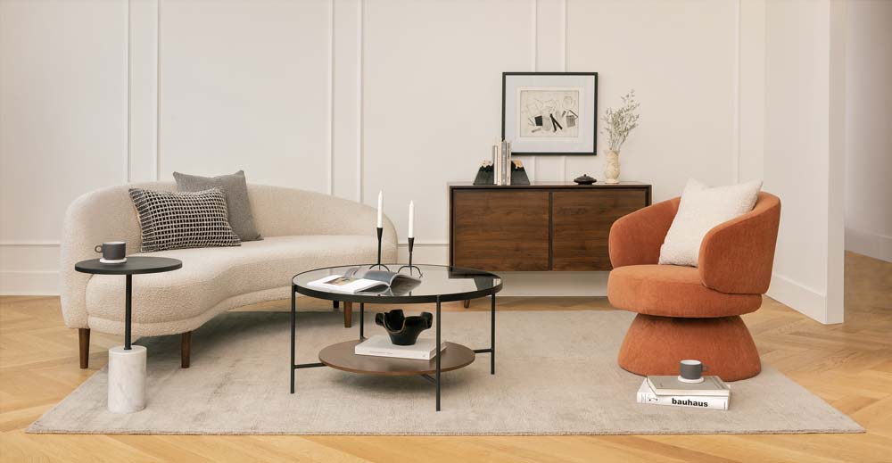 Comfortable Curved Boucle Sofa
