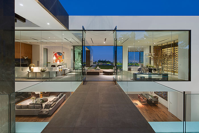 Contemporary architecture and luxurious interiors blend in this Los Angeles mansion