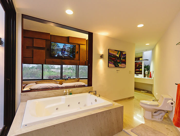 Contemporary bathroom design in lakeside house