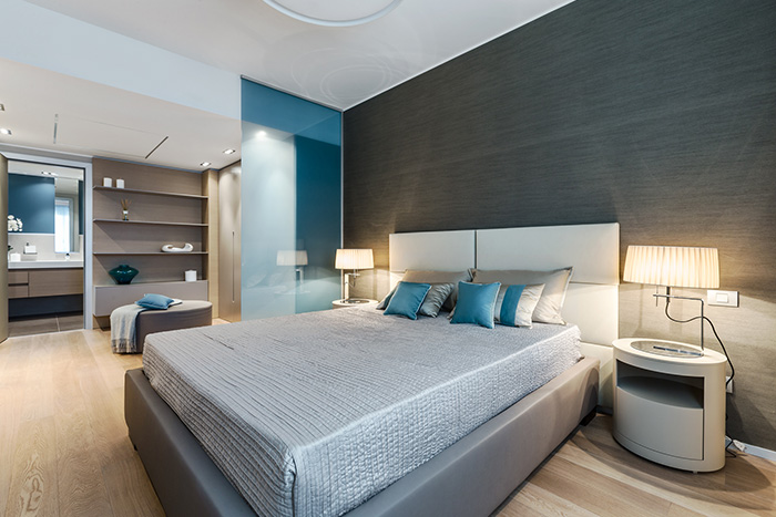 Contemporary bedroom design idea in a luxurious Monaco apartment where guests can relax - summer retreat designed by NG-Studio
