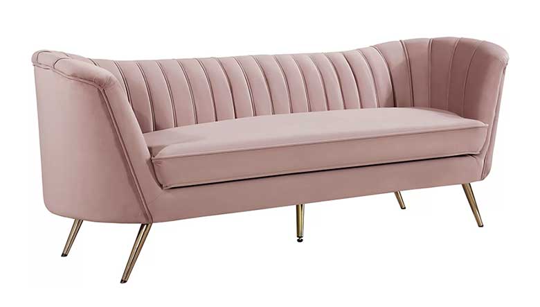 Contemporary pink velvet sofa for sale
