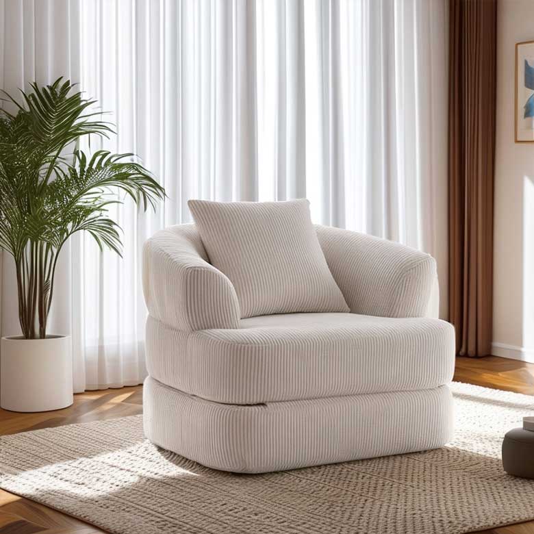 Beige Oversized Upholstered Convertible Accent Barrel Chair