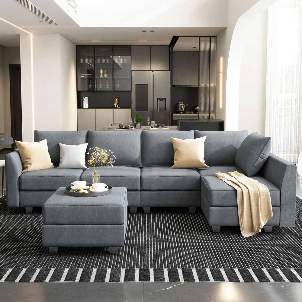 6 - Piece Convertible Modular Upholstered Sectional | Dark Gray L-Shaped Couch