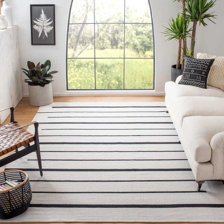 Minimalist Handmade Cotton Ivory/Black Rug | Modern Black and White Rug