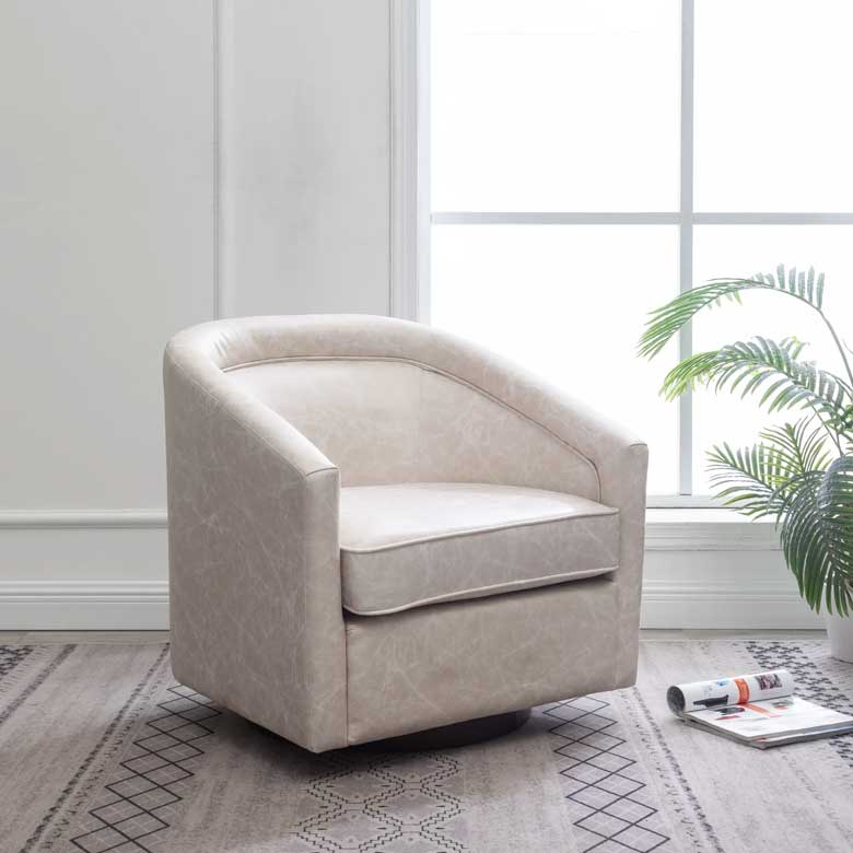 Cream faux leather swivel barrel chair