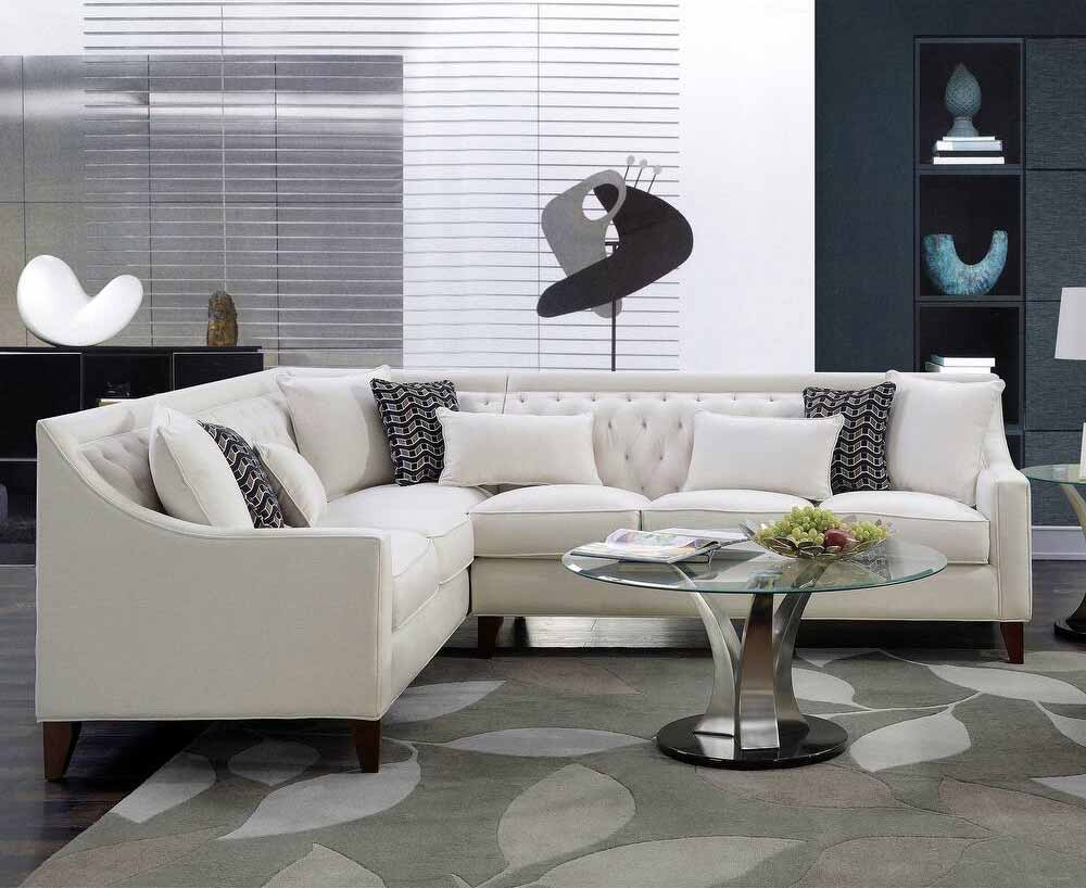 Cream Tufted Backrest Left-facing L-Shaped Sectional Sofa