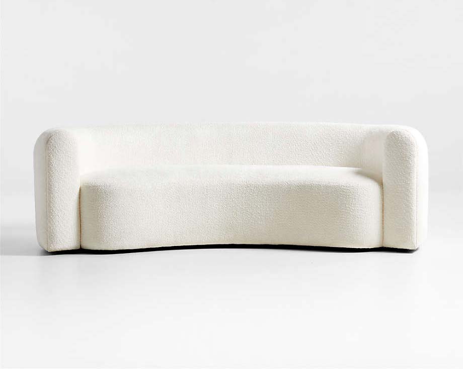 White Curved Boucle Sofa