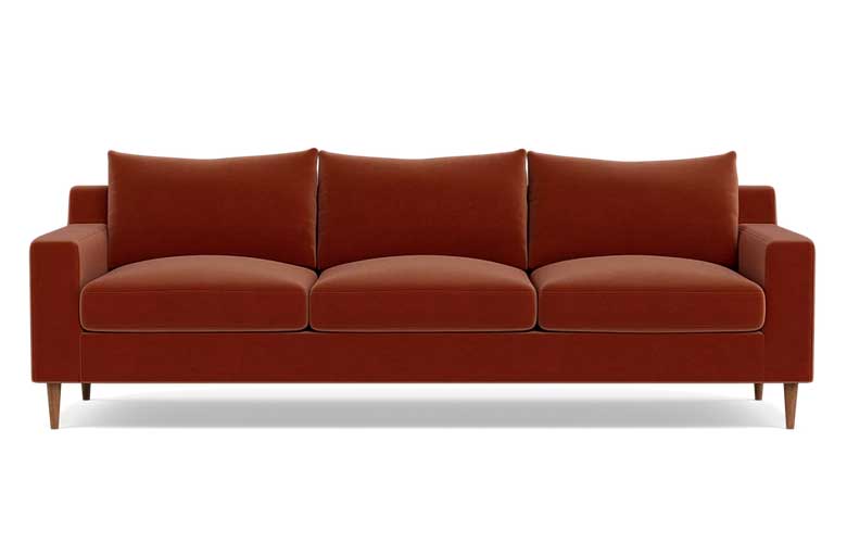 Custom three-seat rust velvet sofa