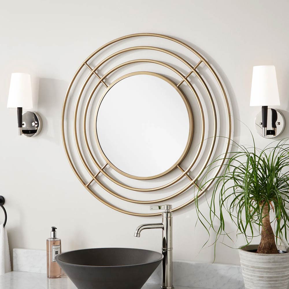 Round Decorative Vanity Mirror - Stainless Steel Antique Brass Frame