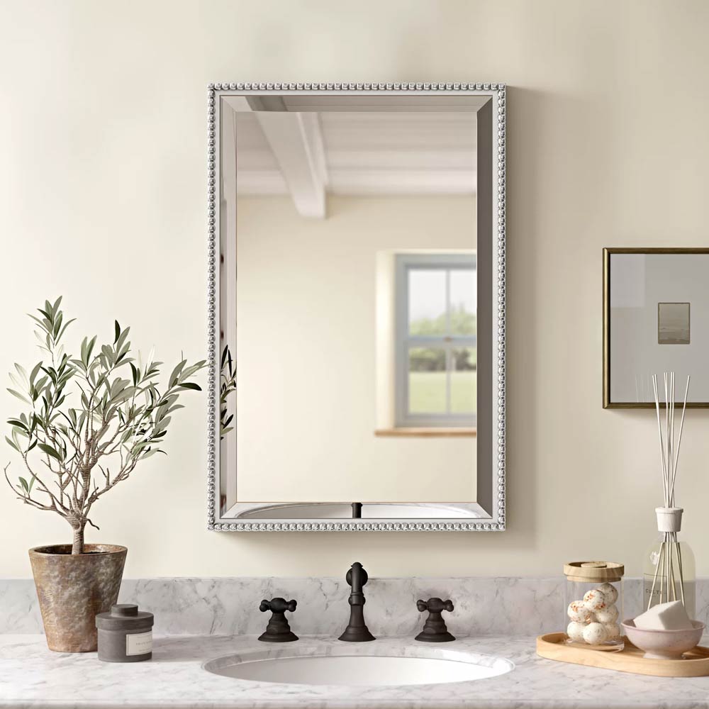 Decorative Wall Mirror / Rectangular Bathroom Mirror with Beaded Detailing