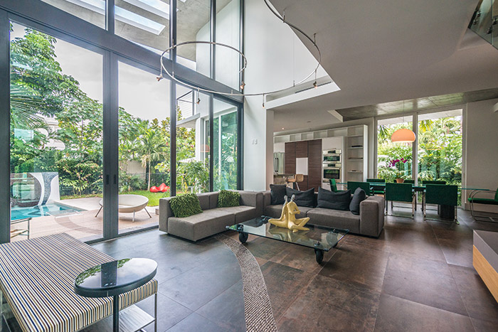 Stunning modern living room design in eco-friendly Di Lido Island house, Miami Beach, Florida