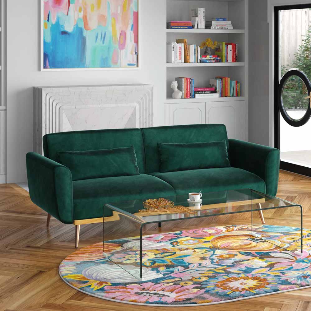 Emerald Green Velvet Sleeper Sofa / Couch