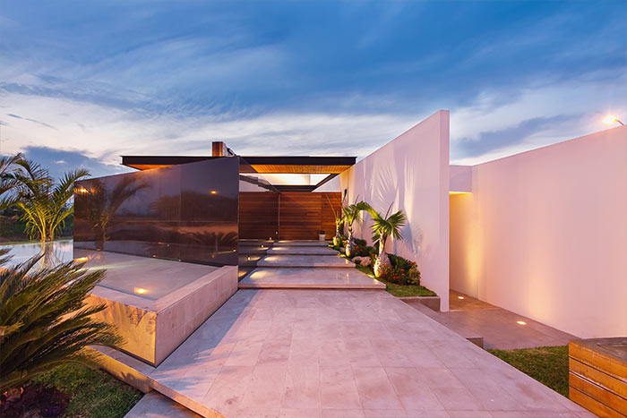 Entrance to modern lakeside house in Yucatan Mexico