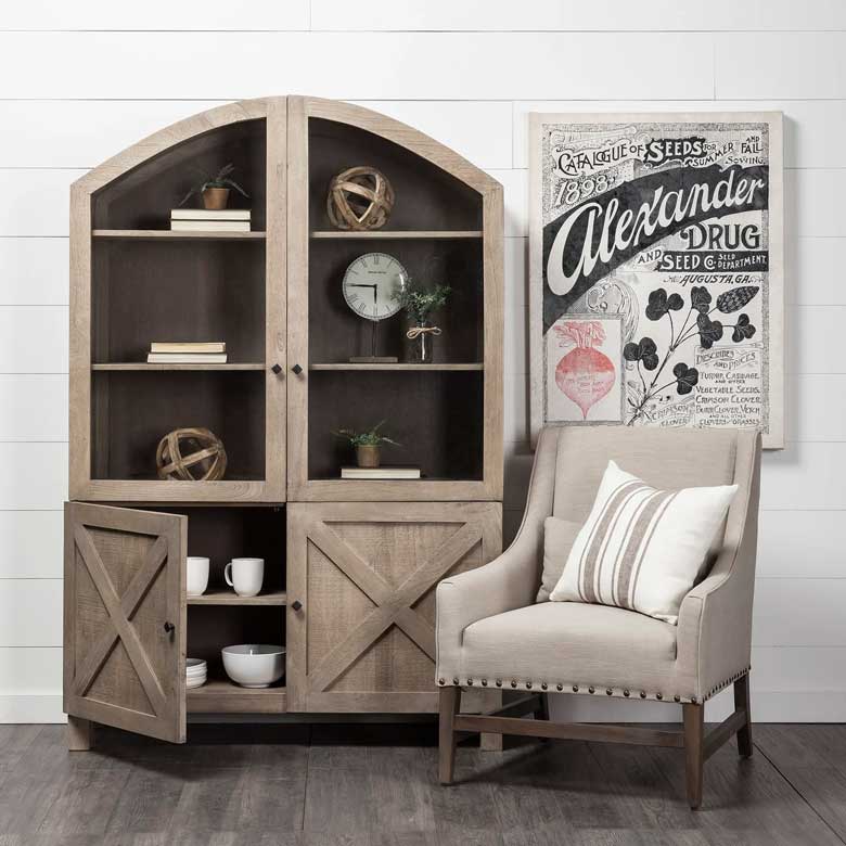Farmhouse arched cabinet with glass doors for sale