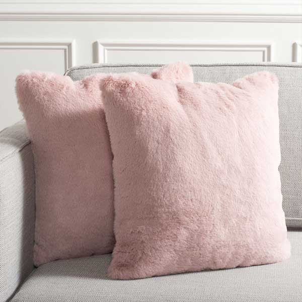 Pink Faux Fur Throw Square Pillow Cover & Insert (Set of 2)