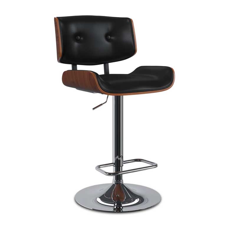 Black faux leather adjustable bar stool