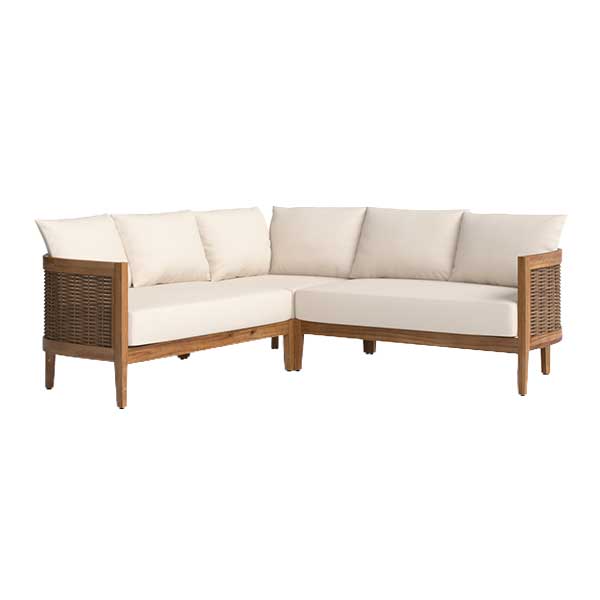 Fellers 80'' Wide L-Shaped Patio Sectional with Cushions - the sectional features an acacia wood frame with a warm brown finish