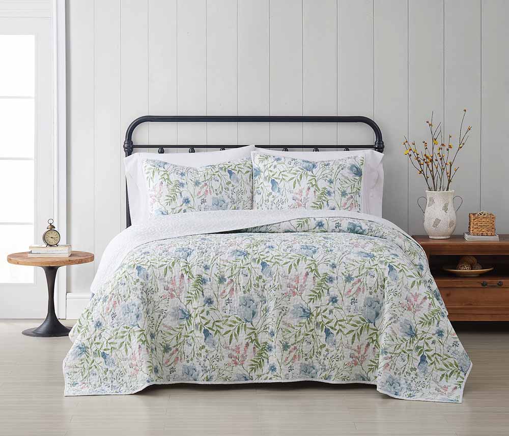 Floral 3 Piece Full/Queen Cotton Quilt Set