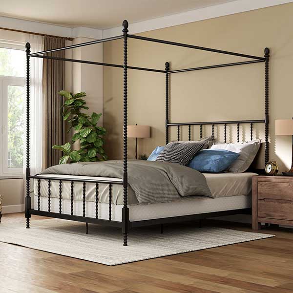 Frankie Black Metal Canopy Bed