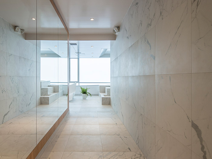 Luxurious bathroom design idea inside contemporary landmark in Quito, Ecuador