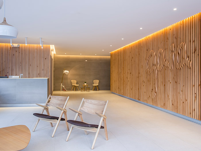 Reception area inside GAIA Building - a contemporary landmark in Quito, Ecuador