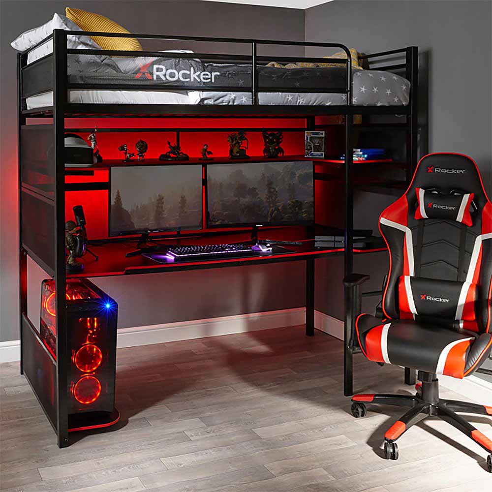Gaming bunk bed | Gaming loft bed with desk and shelves for storage