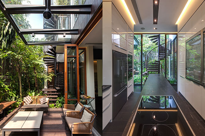 Amazing garden villa in Singapore by Aamer Architects - outdoor terrace and modern kitchen