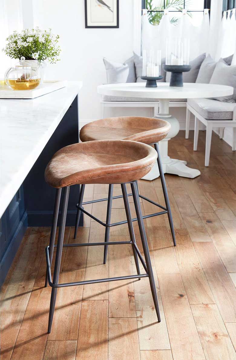 Brown Genuine Leather Bar Stools