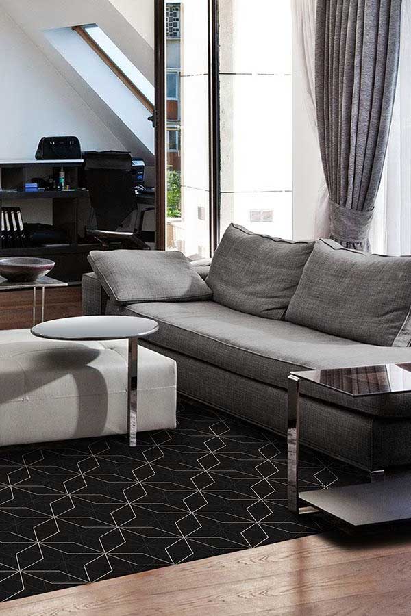 Geometric black rug for sale | Black and white washable indoor rug