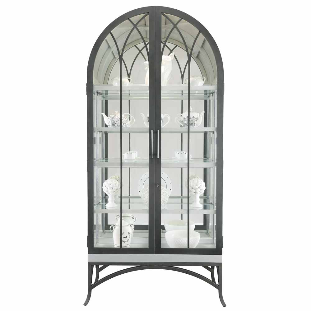 Glass arched cabinet, perfect for dinnerware or wine bottles
