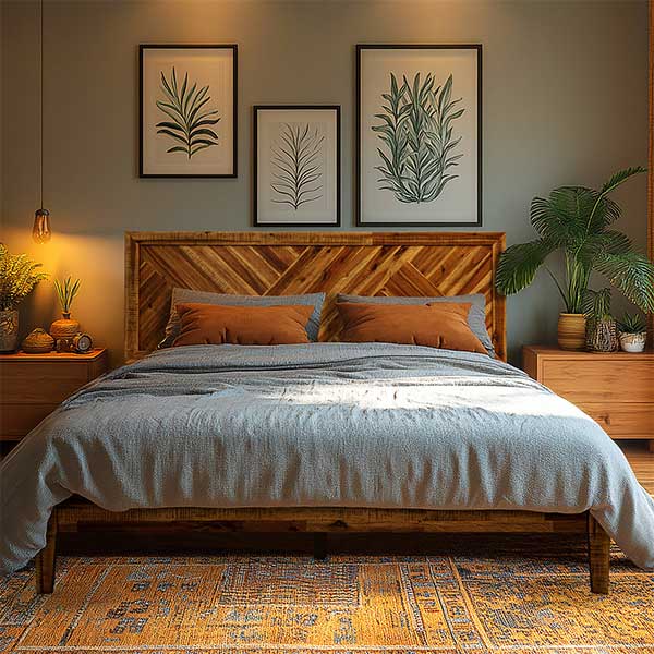 Gonsoulin Solid Wood Bed Frame with Adjustable Headboard/Handcrafted Pattern Platform Bed