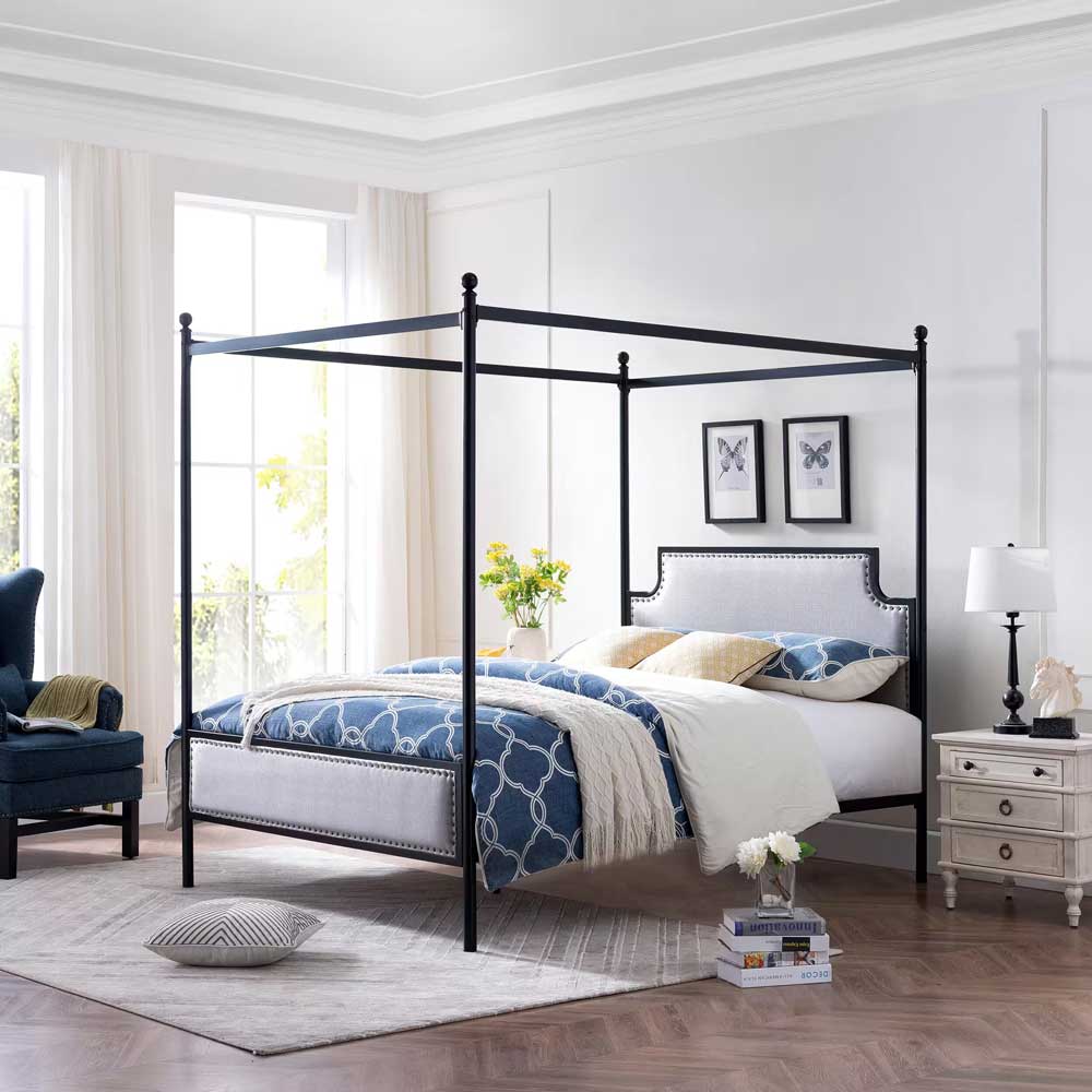 Gray and black canopy bed | Queen canopy bed