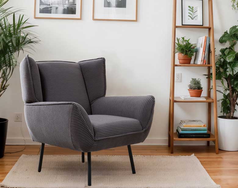 Gray Corduroy Wingback Reading Armchair