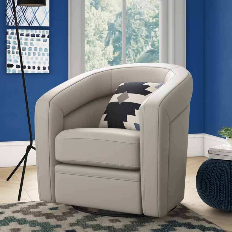 Gray Leather Swivel Chair | Top Grain Leather Swivel Chair